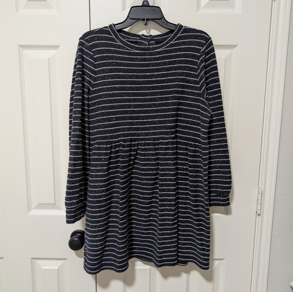 LOFT Navy Stripe Long Sleeve Dress